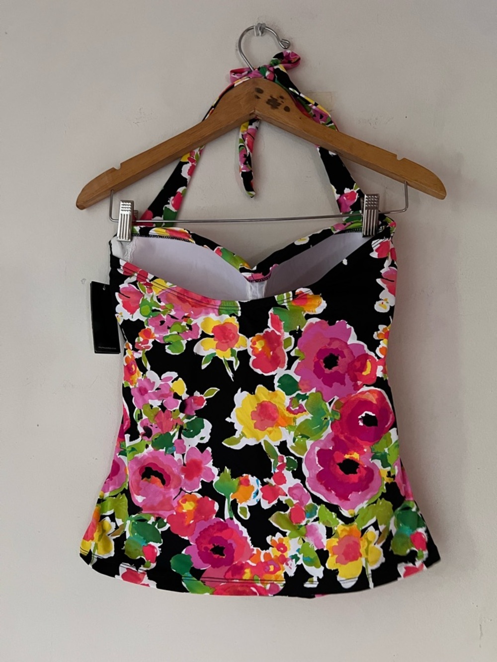 NWT Lauren Ralph Lauren Black Floral Halter Swim Top Sz 10 - Picture 2 of 6